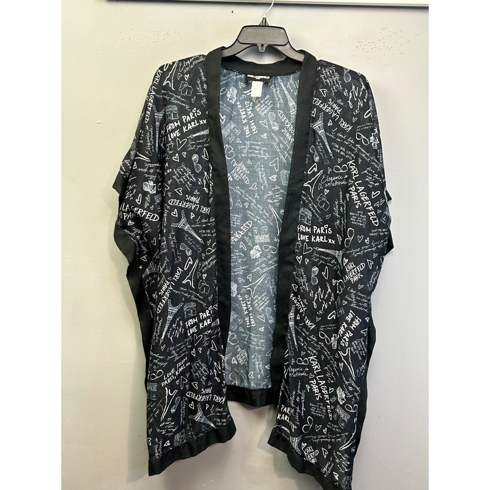 Karl‎ Lagerfeld Kimono Women One Size Black White Graffiti Paris Wrap Cover Up